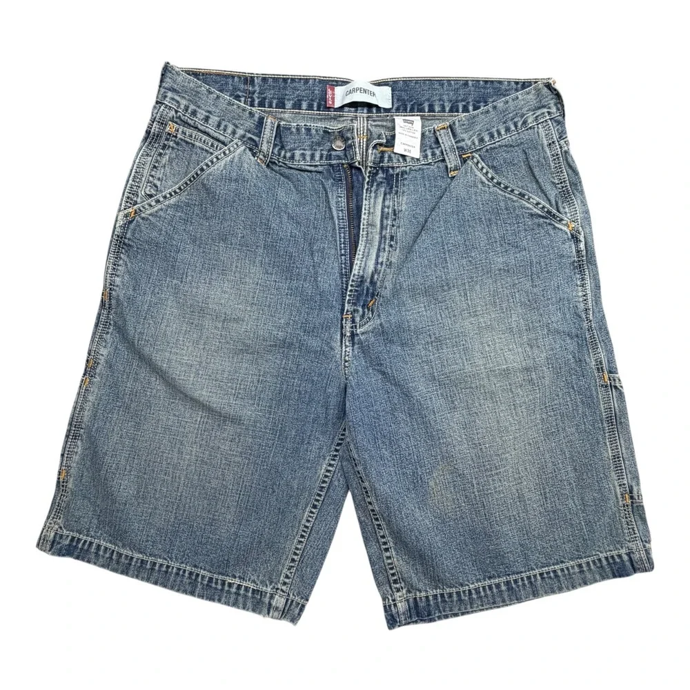 Levis Carpenter Denim Shorts Mens 36 Blue Medium Wash Utility Workwear Baggy